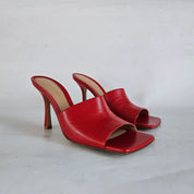 Bottega Veneta red leather square toe stretch sandals, 37.5