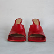 Bottega Veneta red leather square toe stretch sandals, 37.5