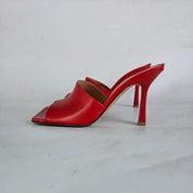 Bottega Veneta red leather square toe stretch sandals, 37.5