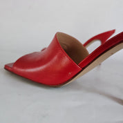 Bottega Veneta red leather square toe stretch sandals, 37.5