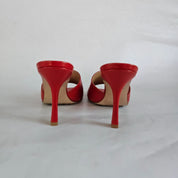 Bottega Veneta red leather square toe stretch sandals, 37.5