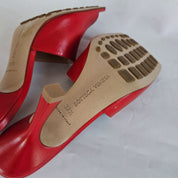 Bottega Veneta red leather square toe stretch sandals, 37.5