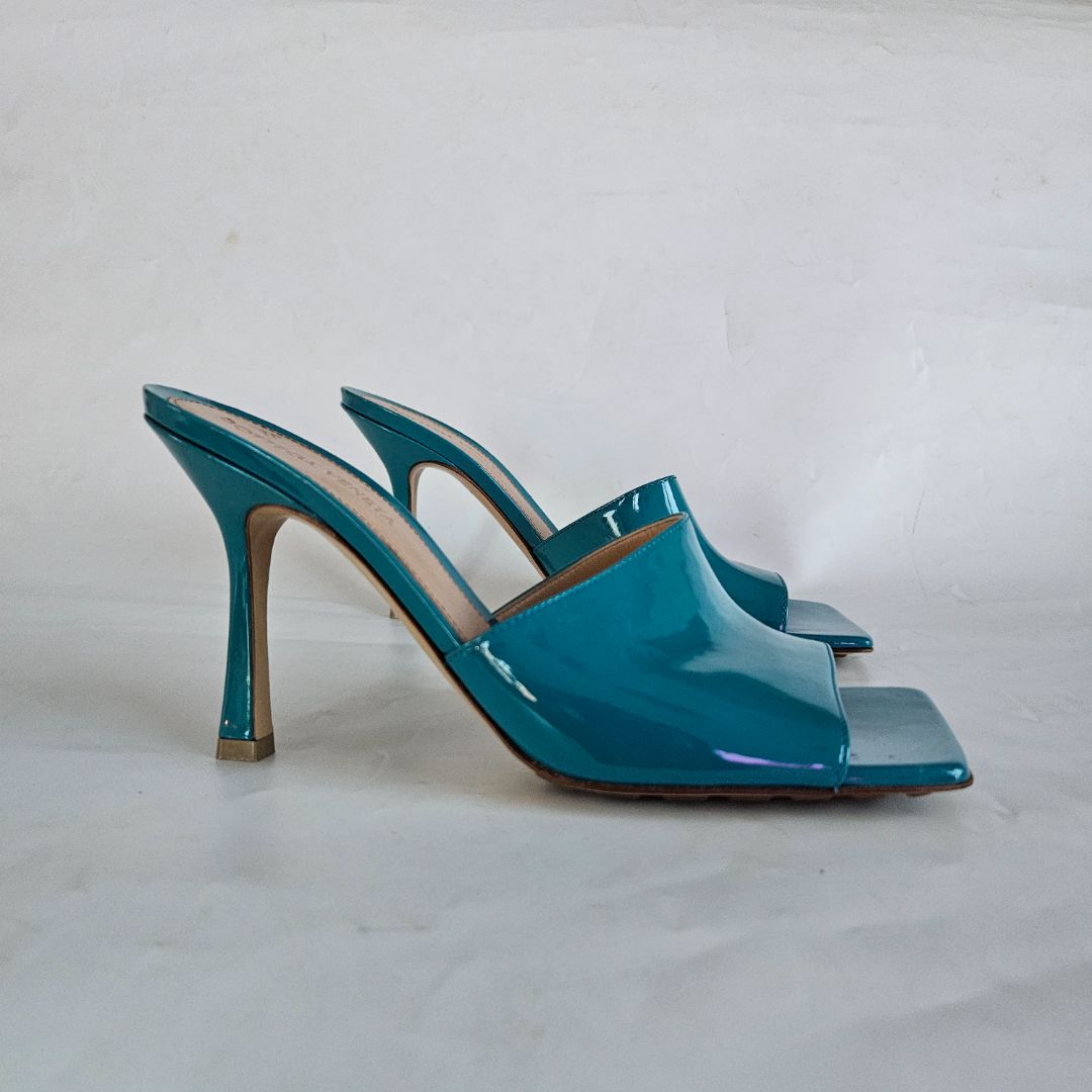 Bottega Veneta Turquoise Blue Patent Leather Stretch Square Toe