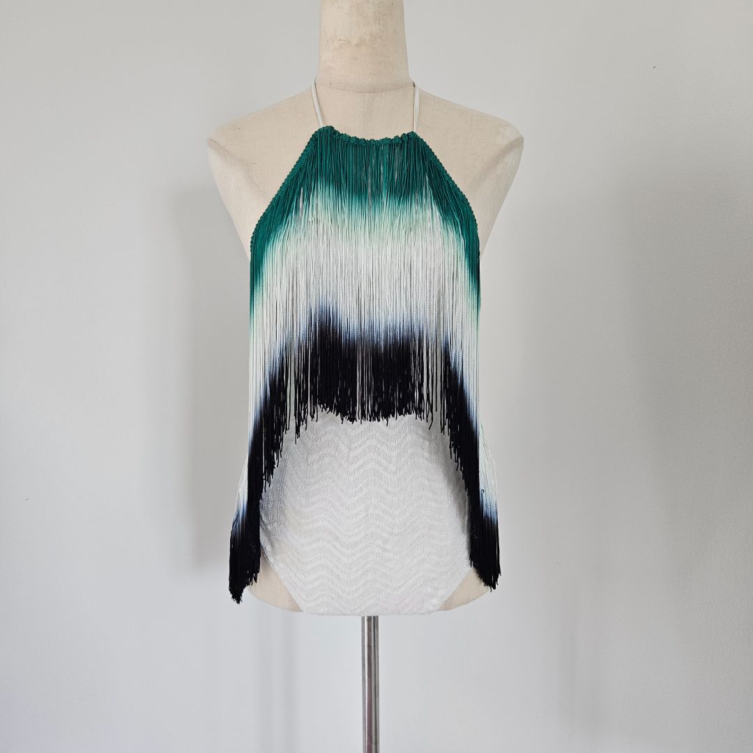 Missoni Mare Knit One Piece White Swimsuit with Fringe Detail