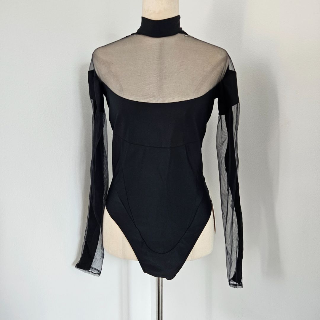 Mugler Black Mesh Bodysuit