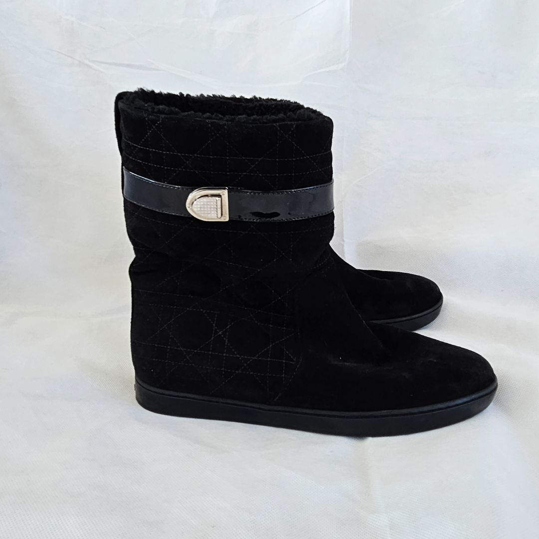 Christian Dior Black Suede and Shearling Boots, 38