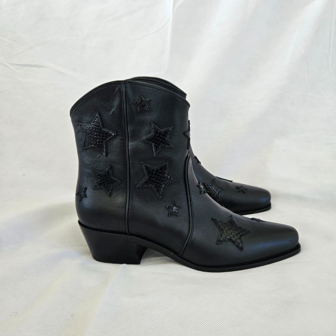 Miu Miu Black 35 Star Embellished Leather Cowboy Boots, 38