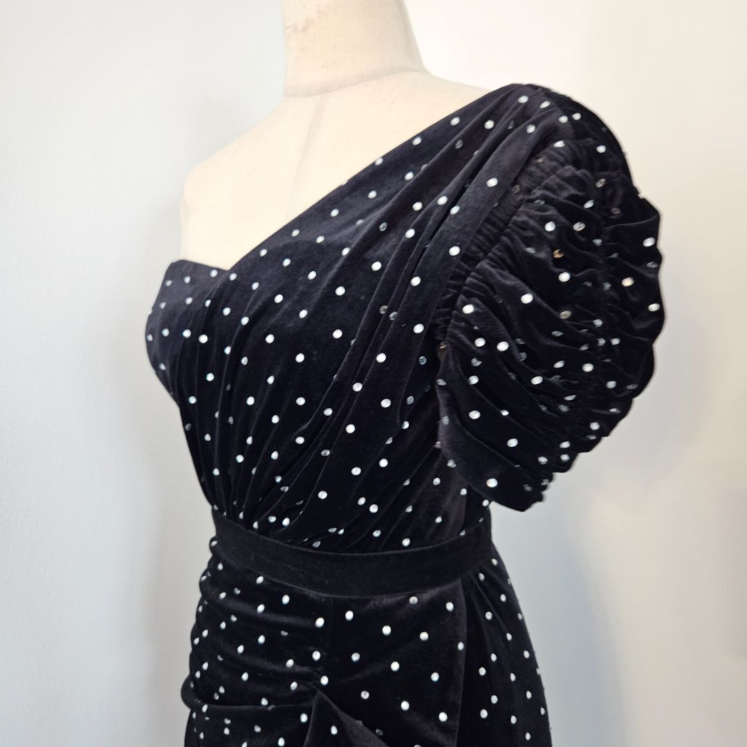 Self-Portrait Black Velvet Dress with Crystals - BOPF | Business of Preloved Fashion Self-Portrait Black Velvet Dress with Crystals - BOPF | Business of Preloved Fashion