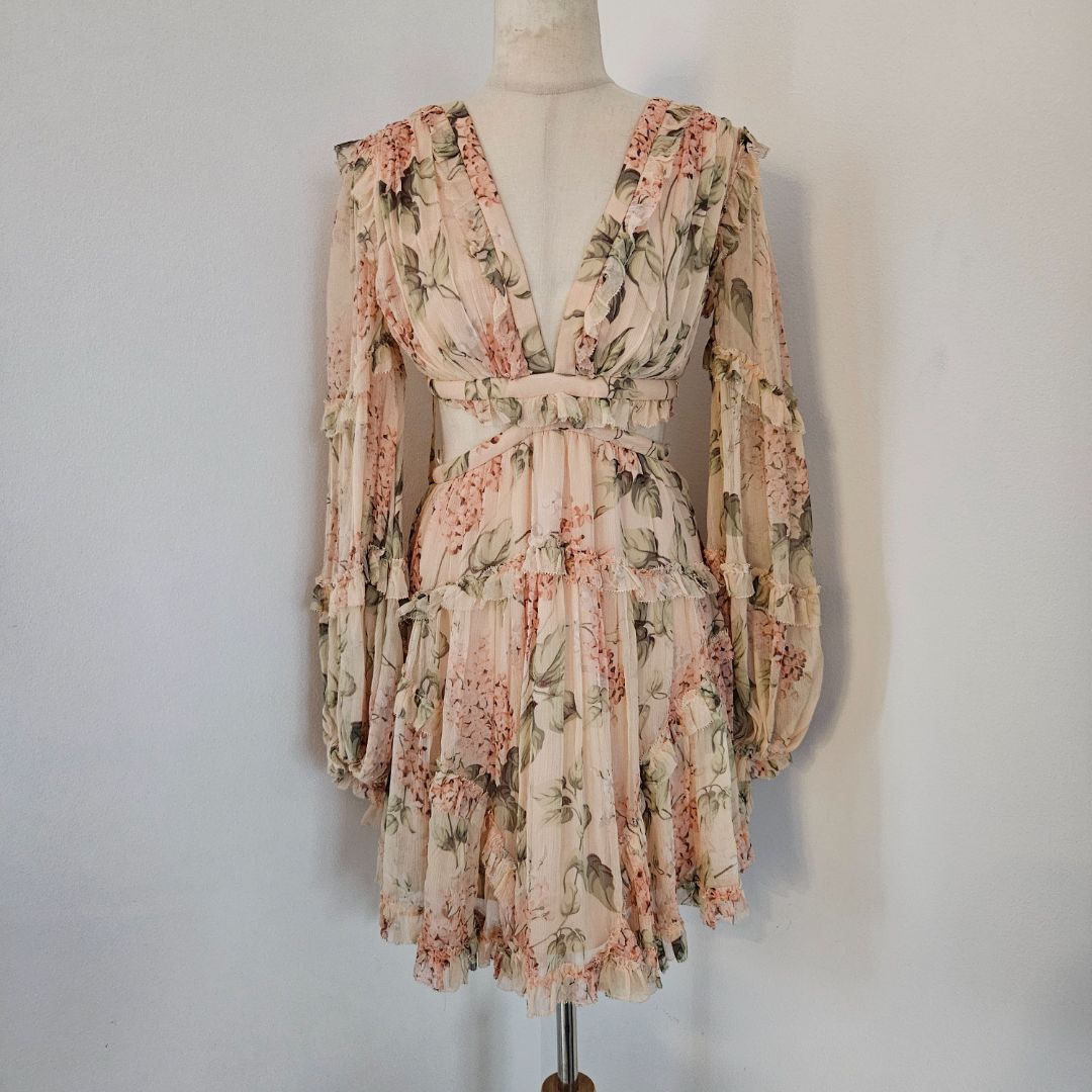 Zimmermann pink floral cut out silk dress - BOPF