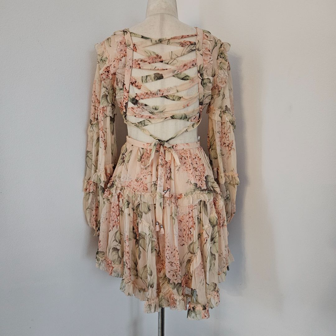 Zimmermann pink floral cut out silk dress