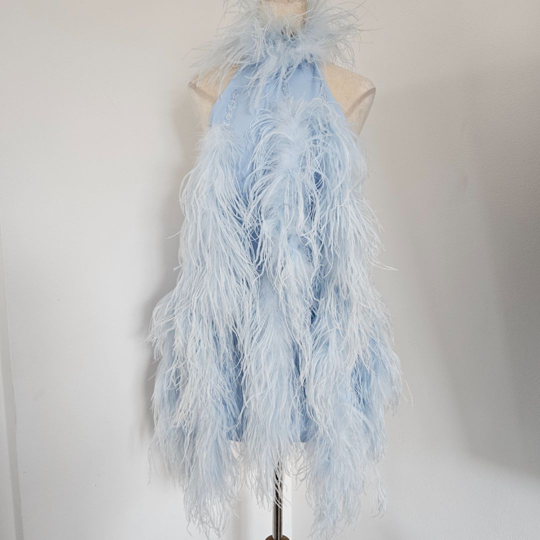 Attico Josephine Feather And Bead-embellished Crepe Halterneck Mini Dr -  BOPF