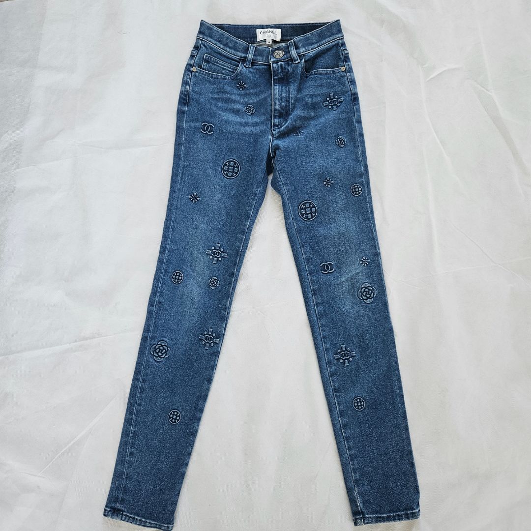 Chanel Blue Skinny Embossed Jeans