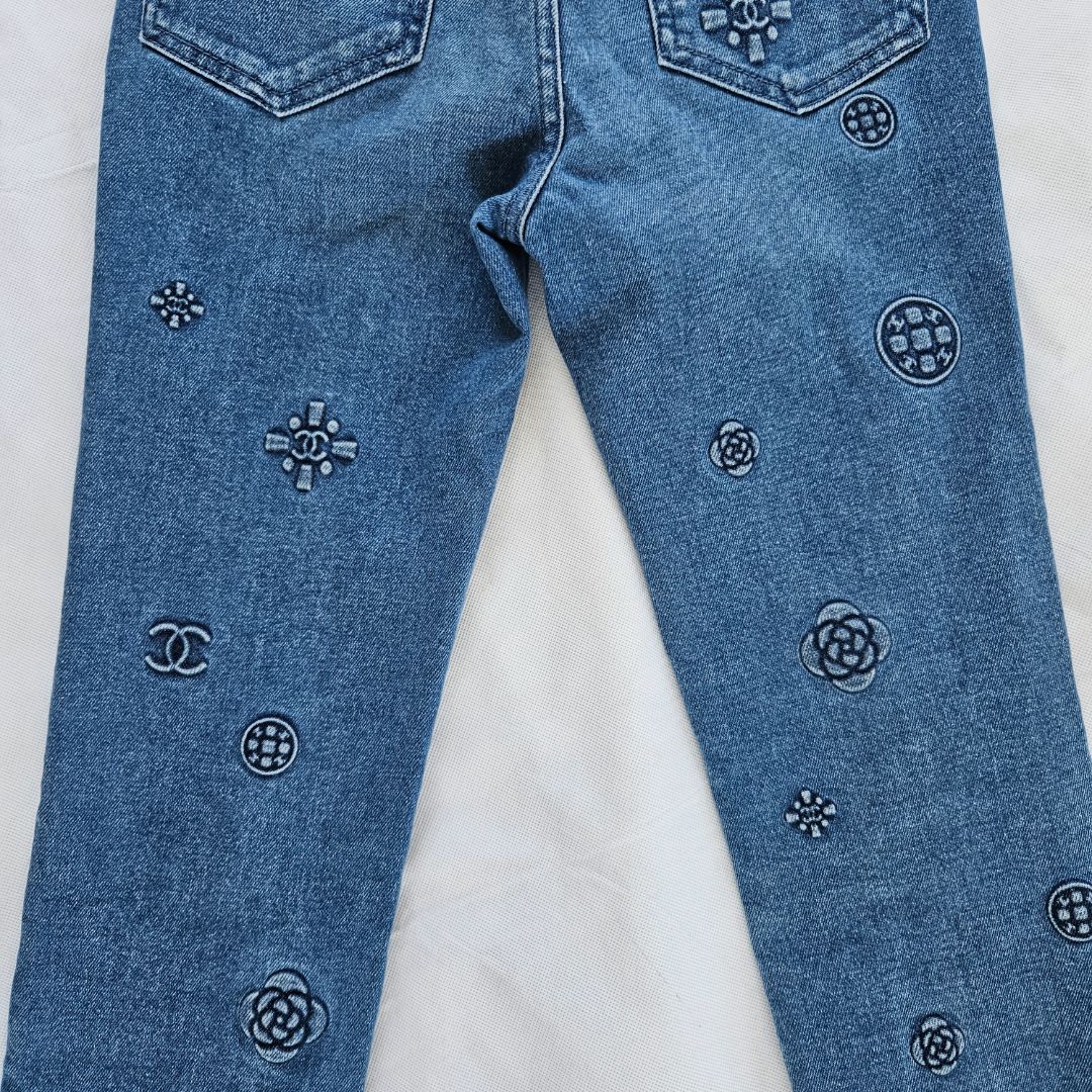 Chanel Blue Skinny Embossed Jeans
