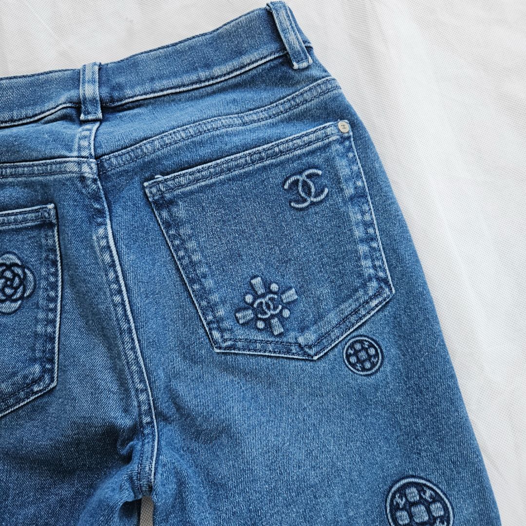 Chanel Blue Skinny Embossed Jeans