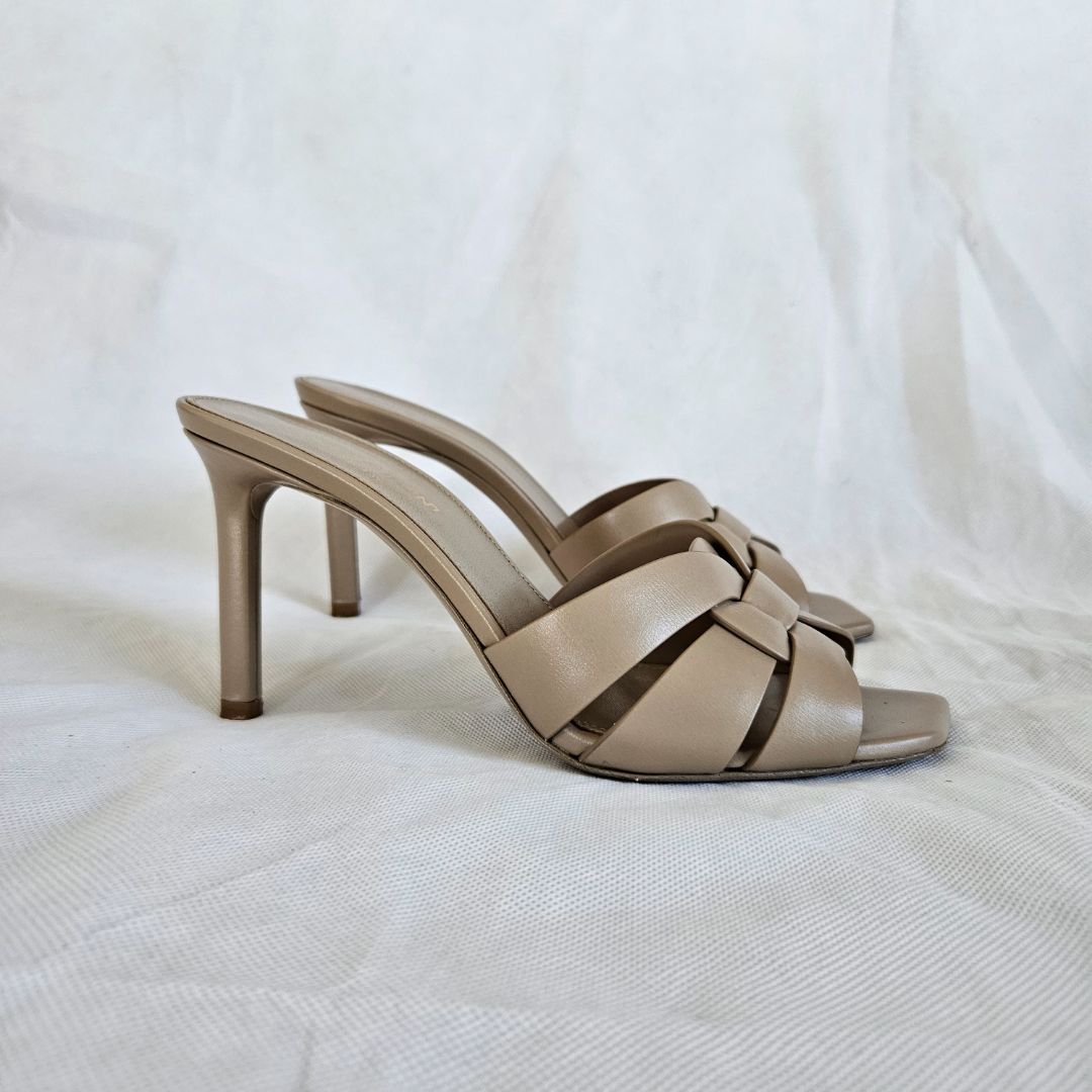 Saint Laurent Nude Leather Tribute Sandals, 38