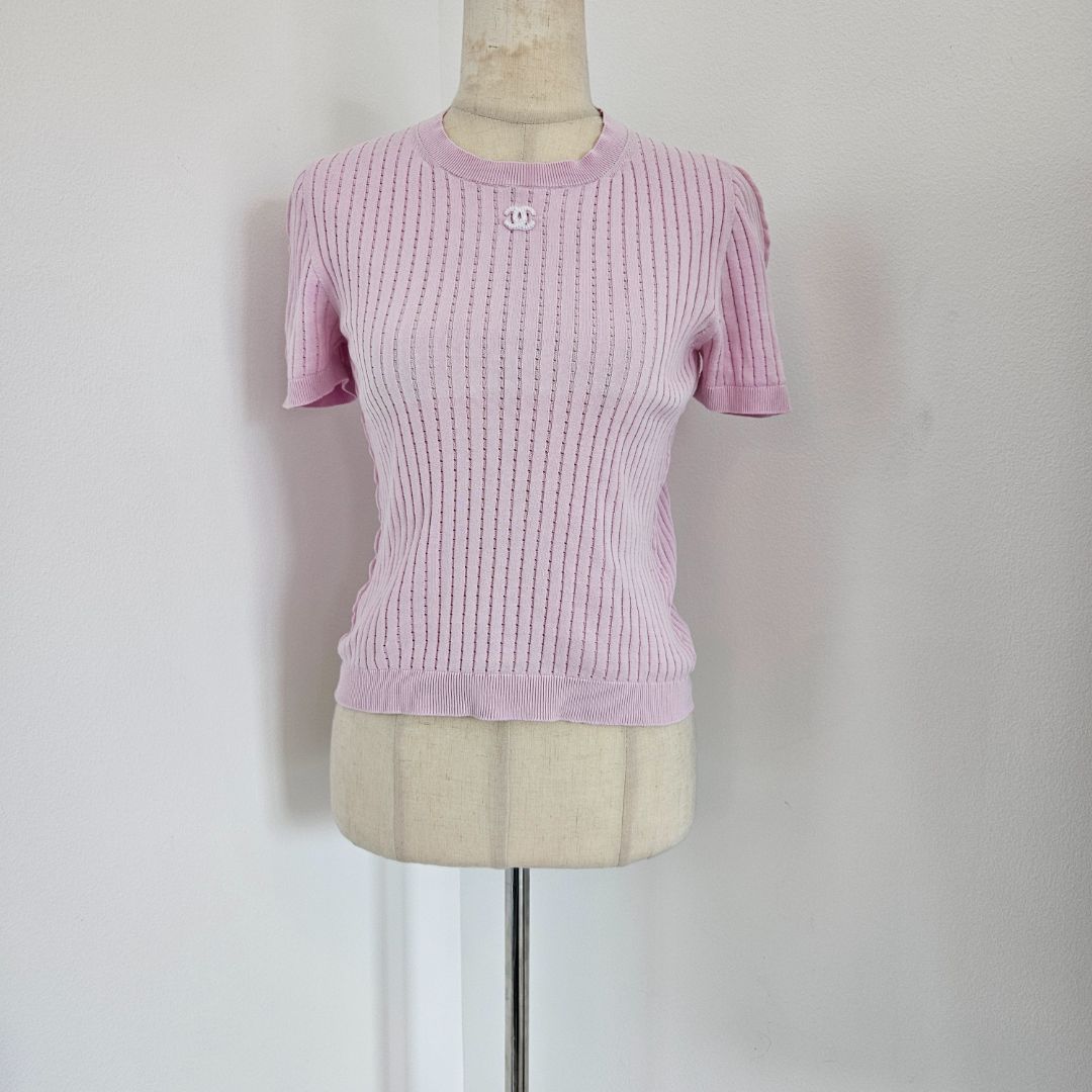 Chanel Purple Knit Shortsleeve Top