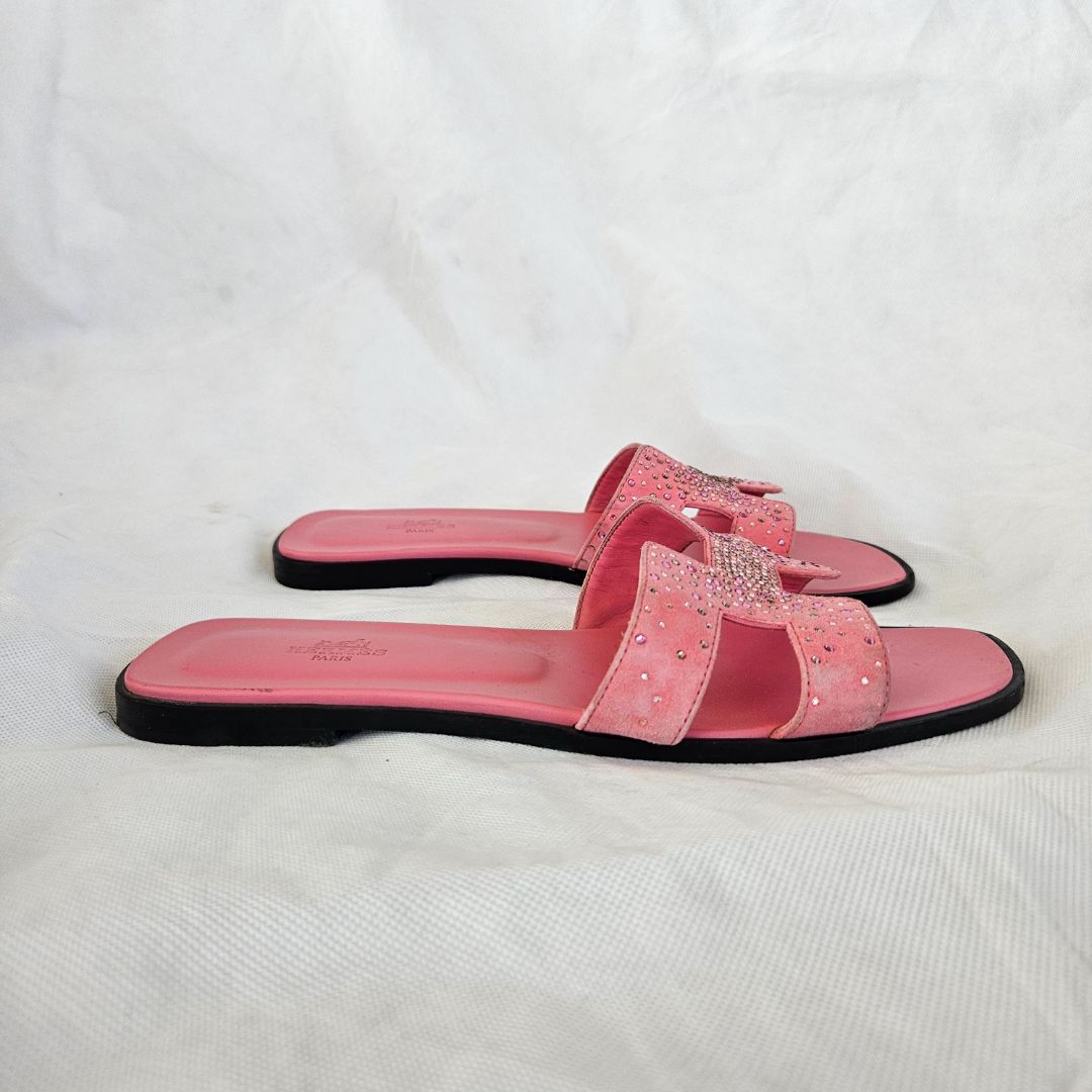 Hermès Pink Suede Crystal Oran, 41.5