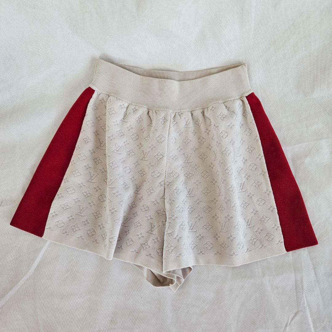 Louis Vuitton Monogram White Shorts with Red Stripe