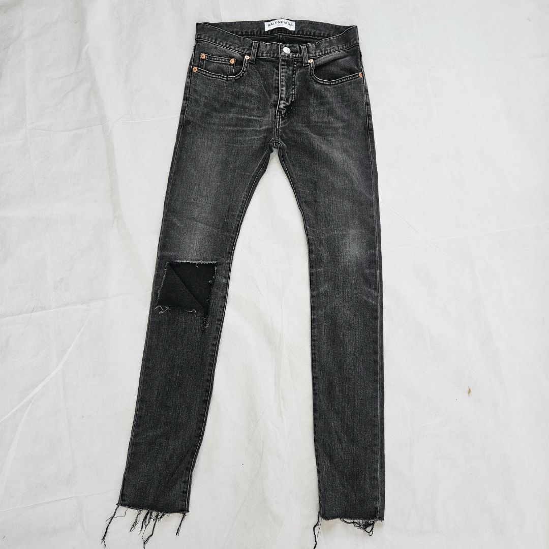 Balenciaga dark grey distressed/ripped denim skinny jeans