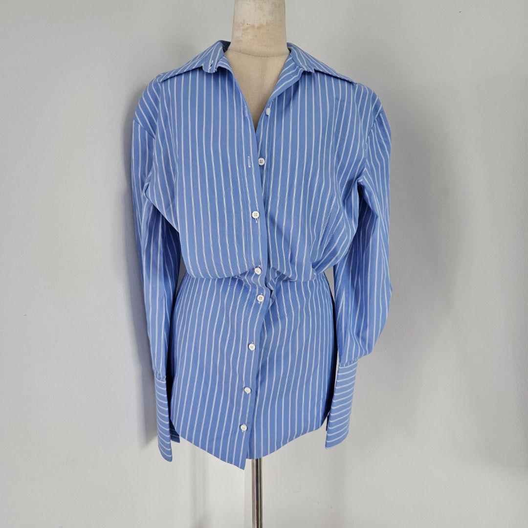Attico Long-Sleeved  Blue Mini Shirt Dress
