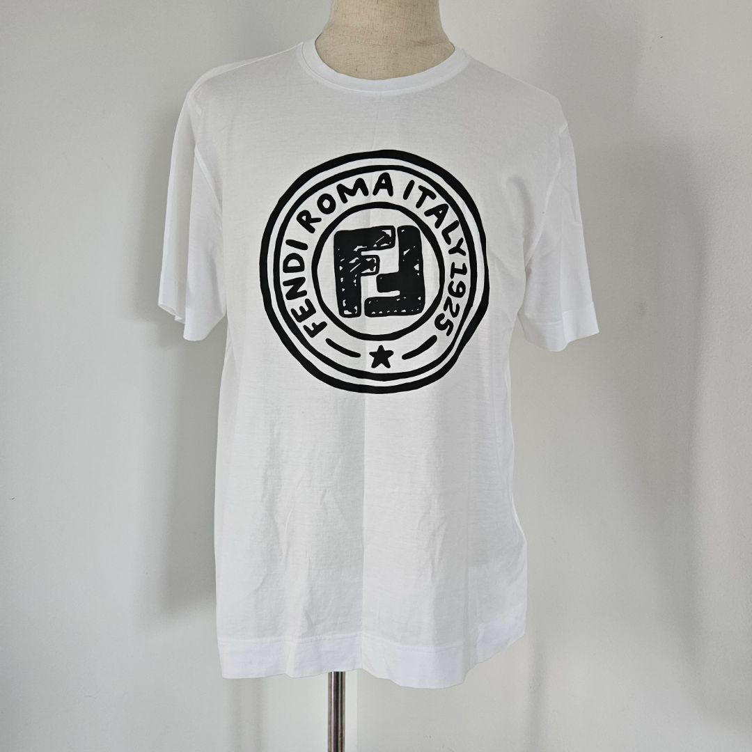 Fendi White T Shirt with Roma Logo