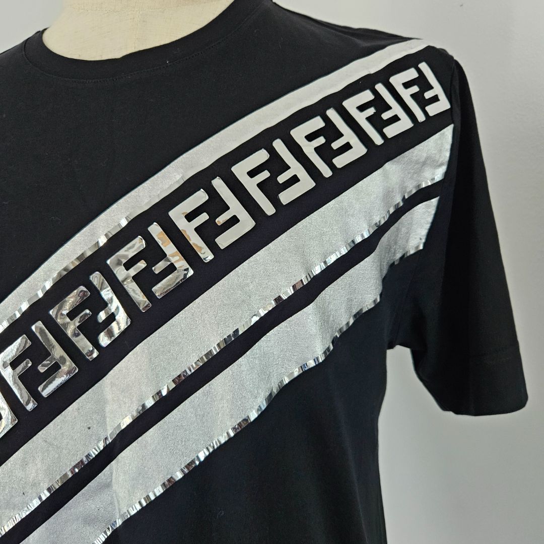Fendi black with silver FF print Mens T Shirt BOPF Business of Preloved Fashion