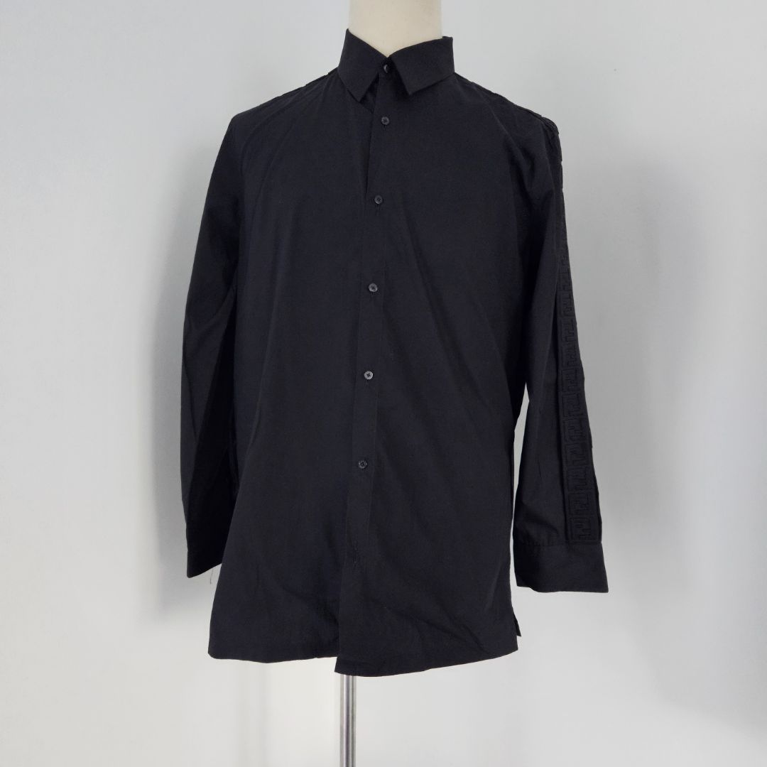 Fendi black button up shirt with FF embroidered along sleeves - BOPF