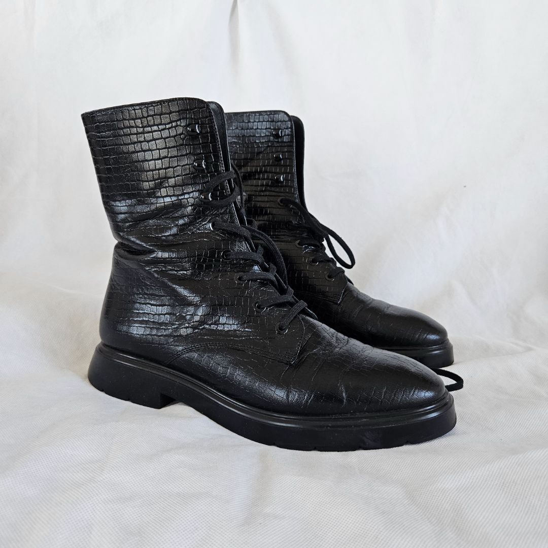 Stuart Weitzman black croc embossed boots, 40.5