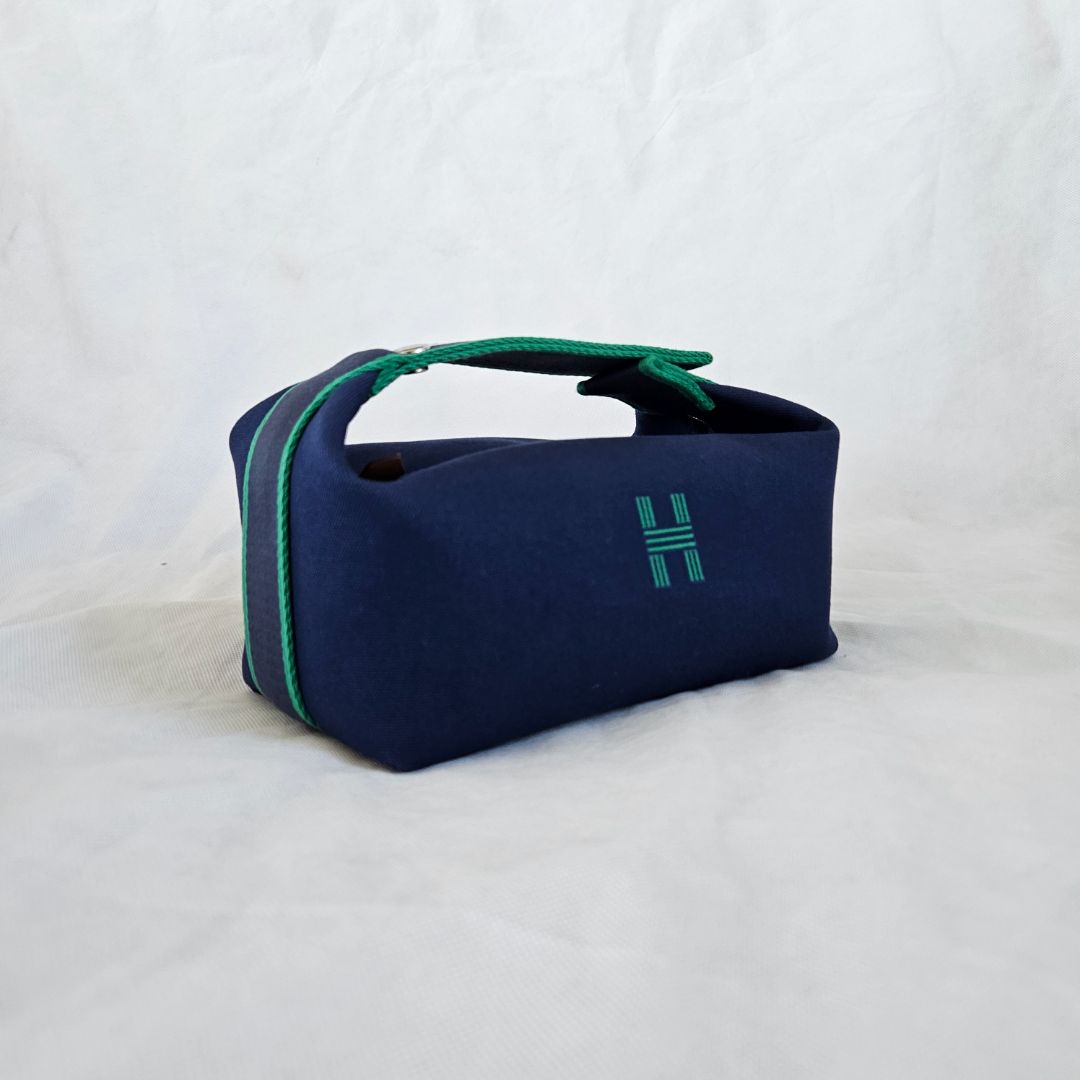 Hermès Blue Canvas Toile Bride-A-Brac Small Travel Case