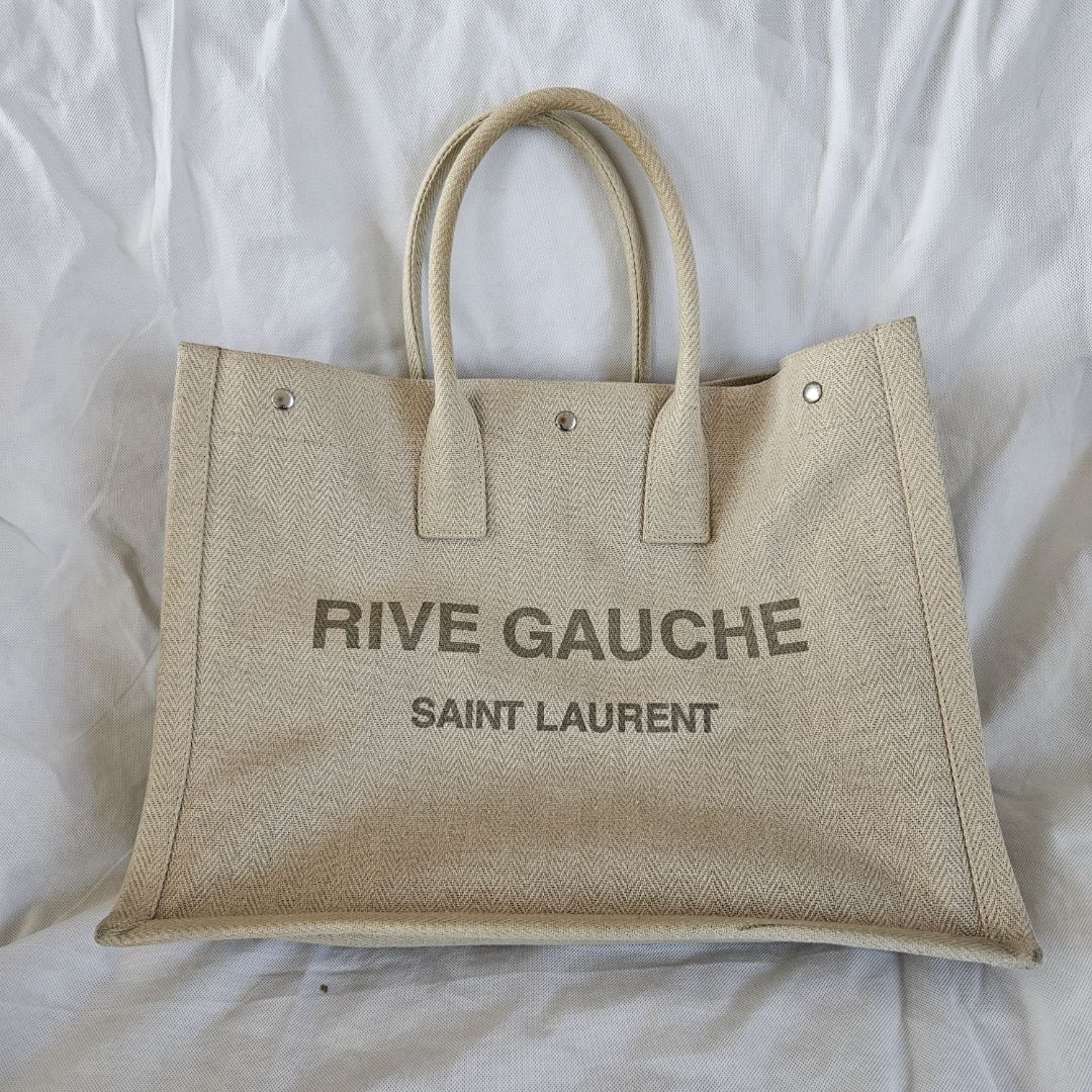 Saint Laurent Rive Gauche Tote Bag in Linen and Leather