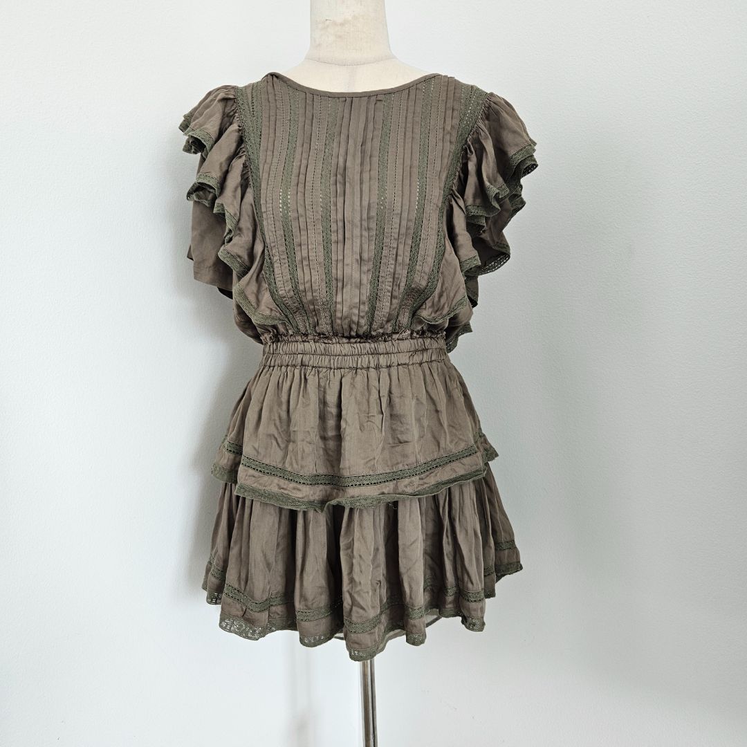 LoveShackFancy Green Tiered Mini Dress