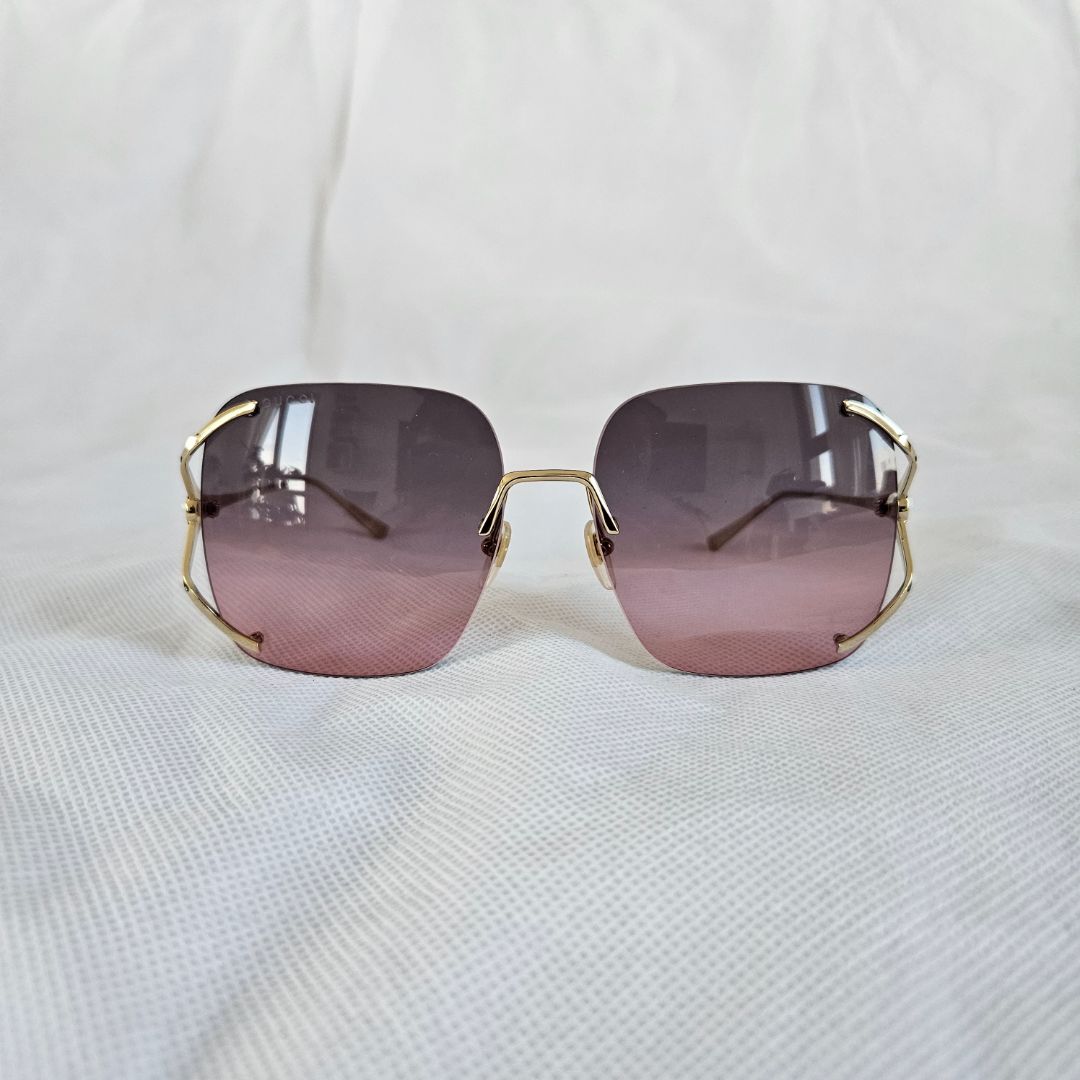 Gucci purple gradient lens rimless sunglasses with gold arms