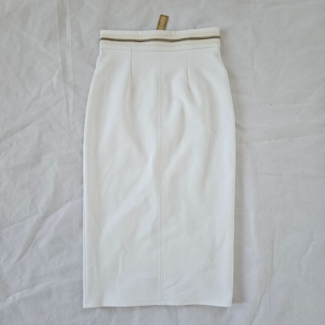 Elisabetta Franchi White Pencil Skirt w Zip Detail
