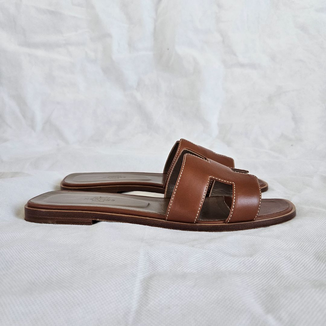 Hermès Brown Oran Sandals, 39.5
