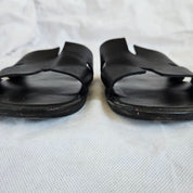 Hermes Black Leather Izmir Flat Sandal, 43