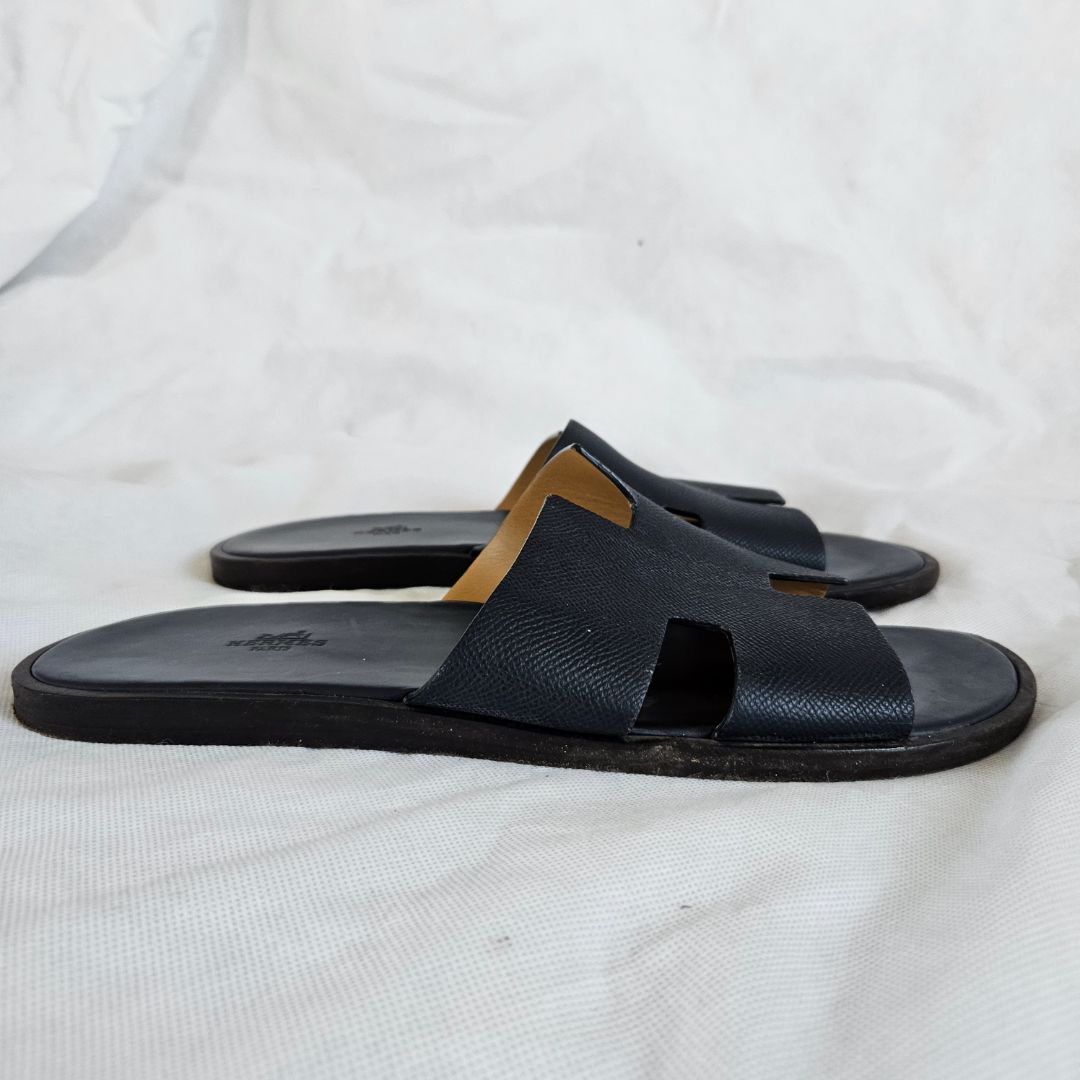 Hermes Navy Epsom Leather Izmir Sandals, 45 BOPF Business of