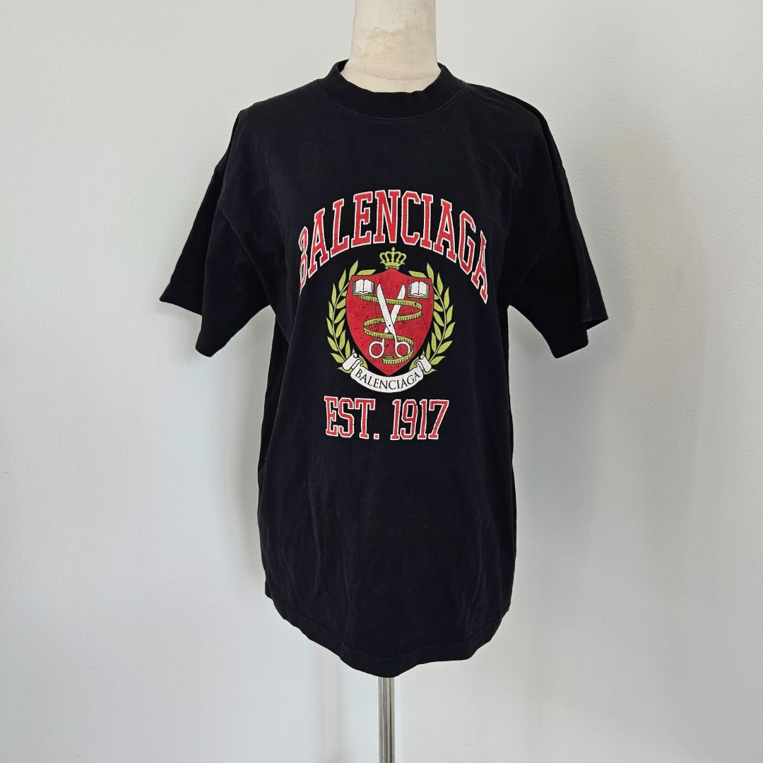 Balenciaga Black College Printed Black T Shirt