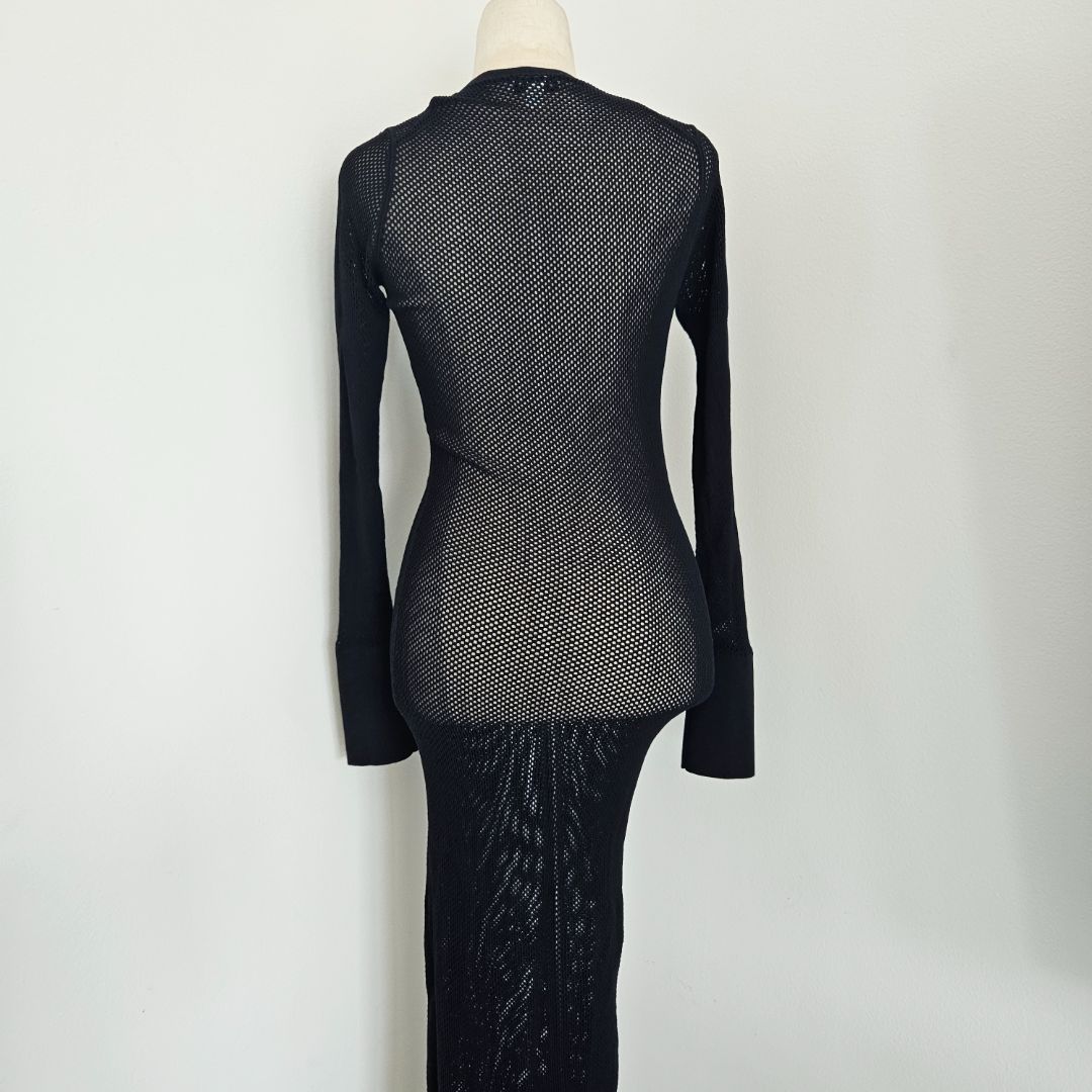 Alaia Navy Crochet Maxi Body Dress