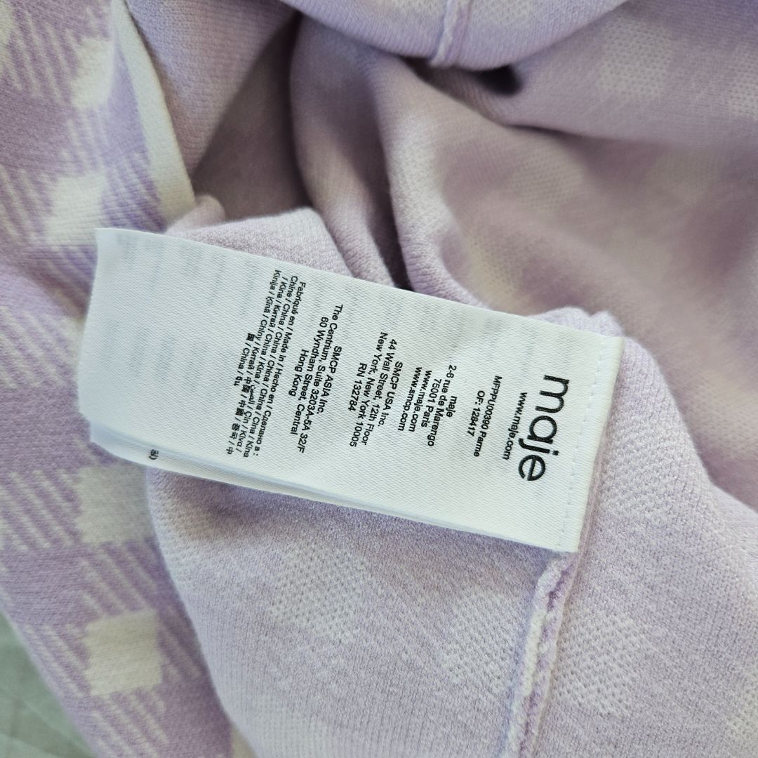 Maje purple check knit top with white buttons