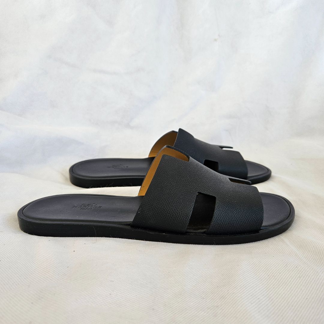 Hermes Black Leather Izmir Flat Sandal, 43 - BOPF | Business of