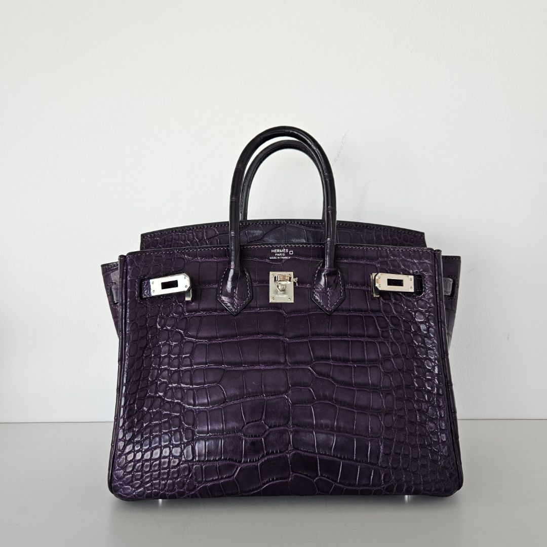 Hermès Birkin 25 Amethyst Crocodile Palladium Hardware