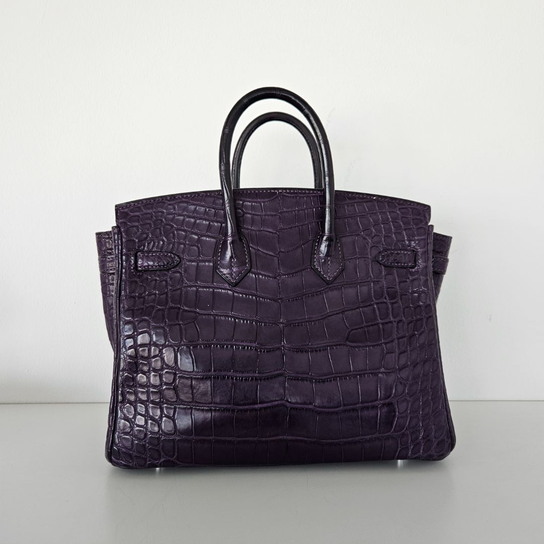 Hermès Birkin 25 Amethyst Crocodile Palladium Hardware