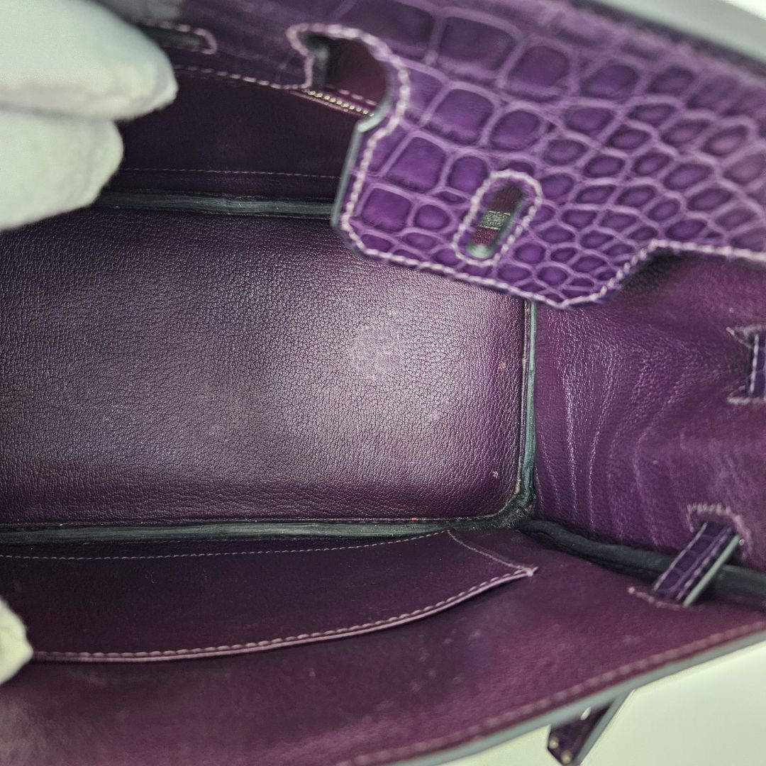 Hermès Birkin 25 Amethyst Crocodile Palladium Hardware