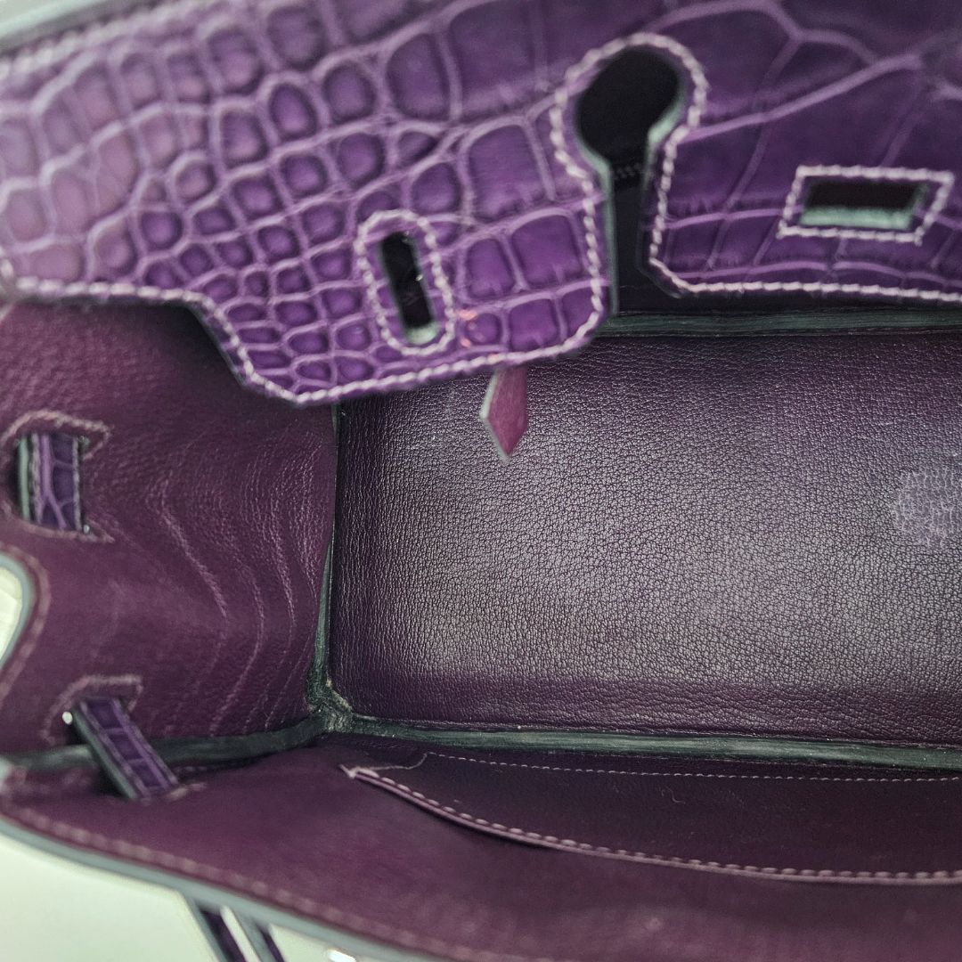 Hermès Birkin 25 Amethyst Crocodile Palladium Hardware