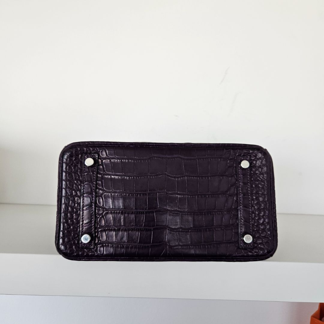 Hermès Birkin 25 Amethyst Crocodile Palladium Hardware