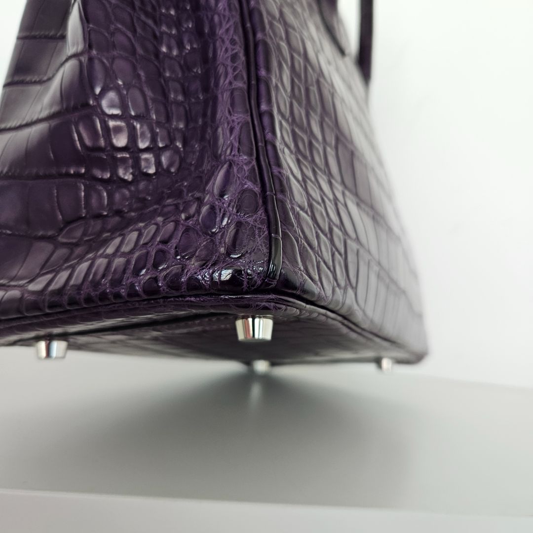 Hermès Birkin 25 Amethyst Crocodile Palladium Hardware
