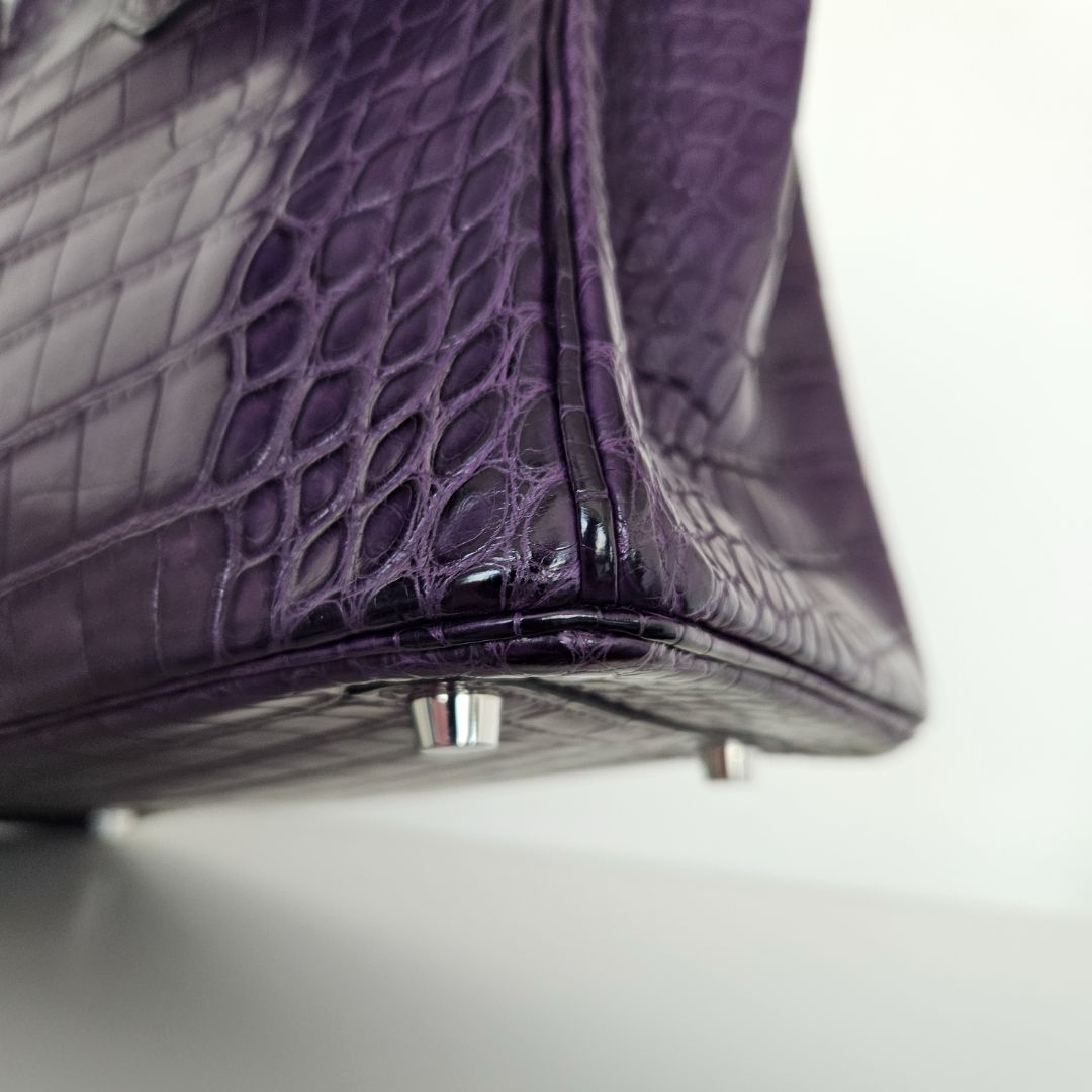 Hermès Birkin 25 Amethyst Crocodile Palladium Hardware