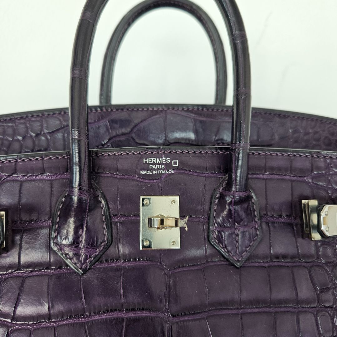 Hermès Birkin 25 Amethyst Crocodile Palladium Hardware