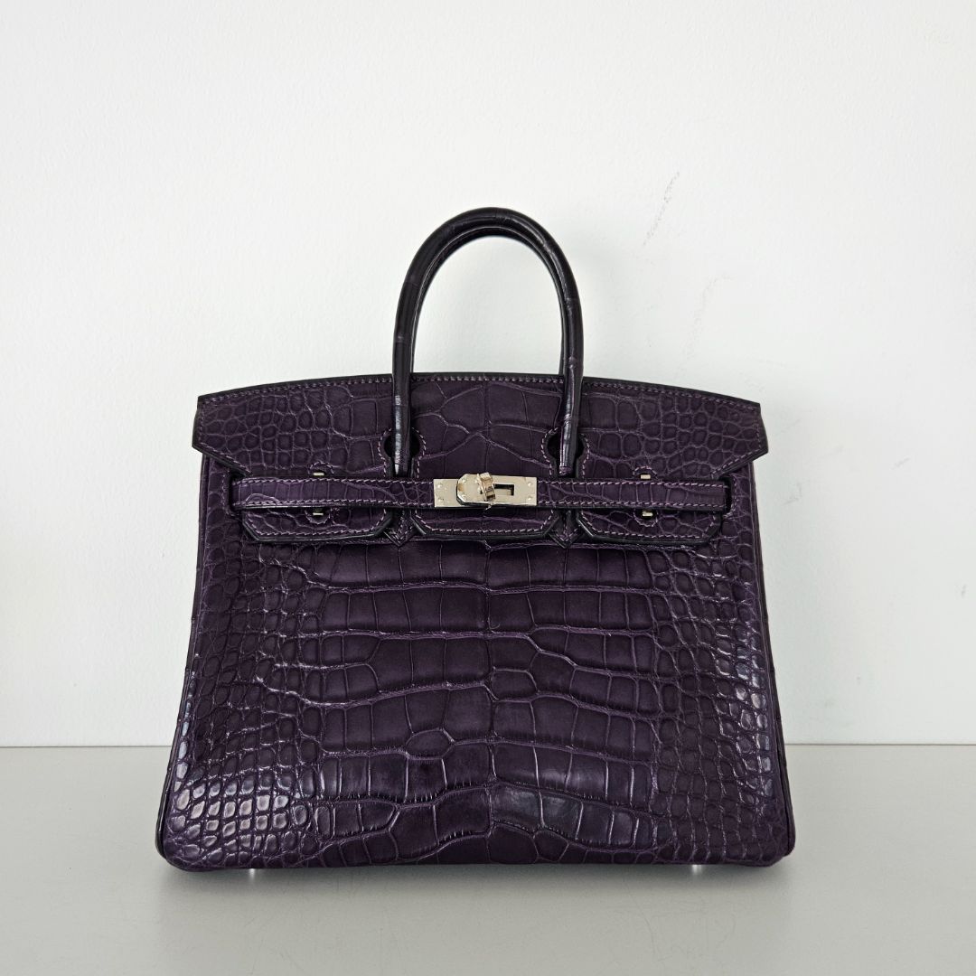 Hermès Birkin 25 Amethyst Crocodile Palladium Hardware
