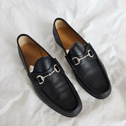 Gucci Black Leather Horsebit Moccasin Loafer Shoes, 12